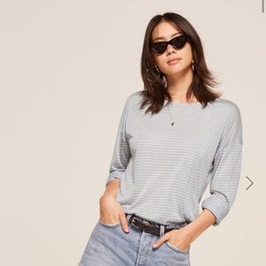 Reformation Apple Top in Blue and White Stripe